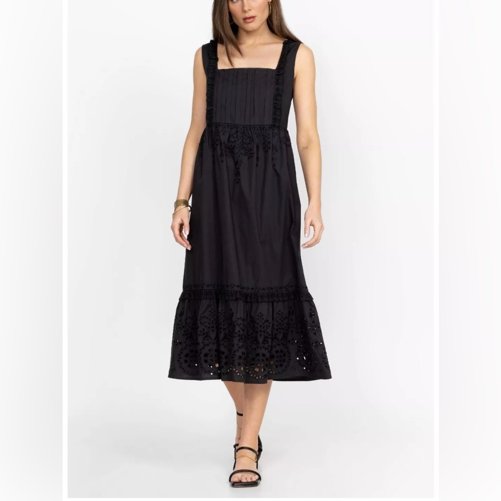 NWT.Johnny Was Jade Jesminda Black Cotton Eyelet Embroidered Midi Dress. XL